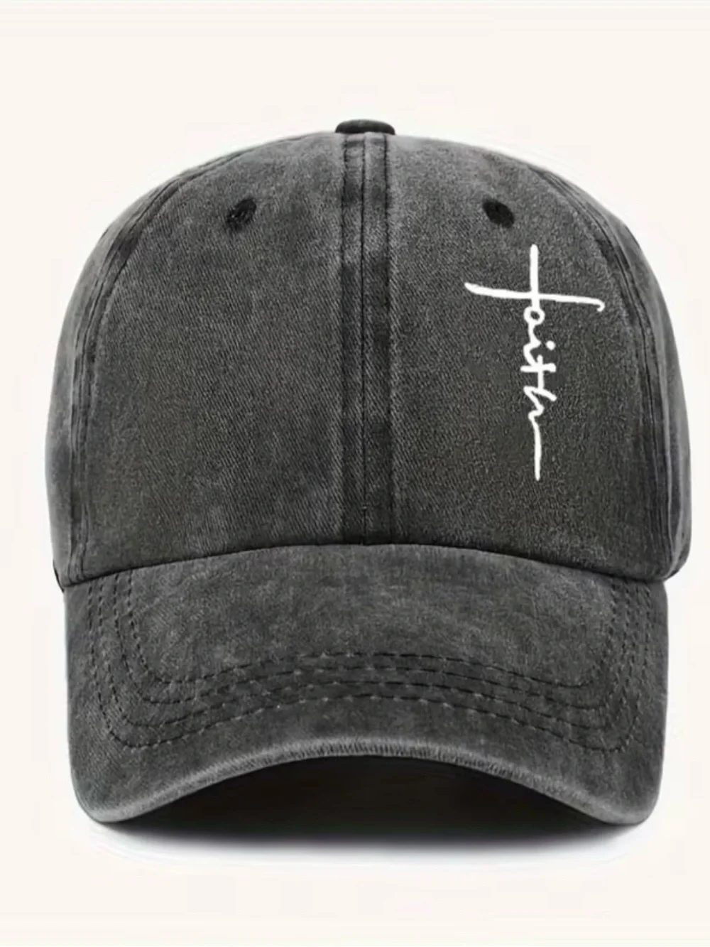 Faith Script Embroidered Baseball Cap - Black - Picture 1 of 3